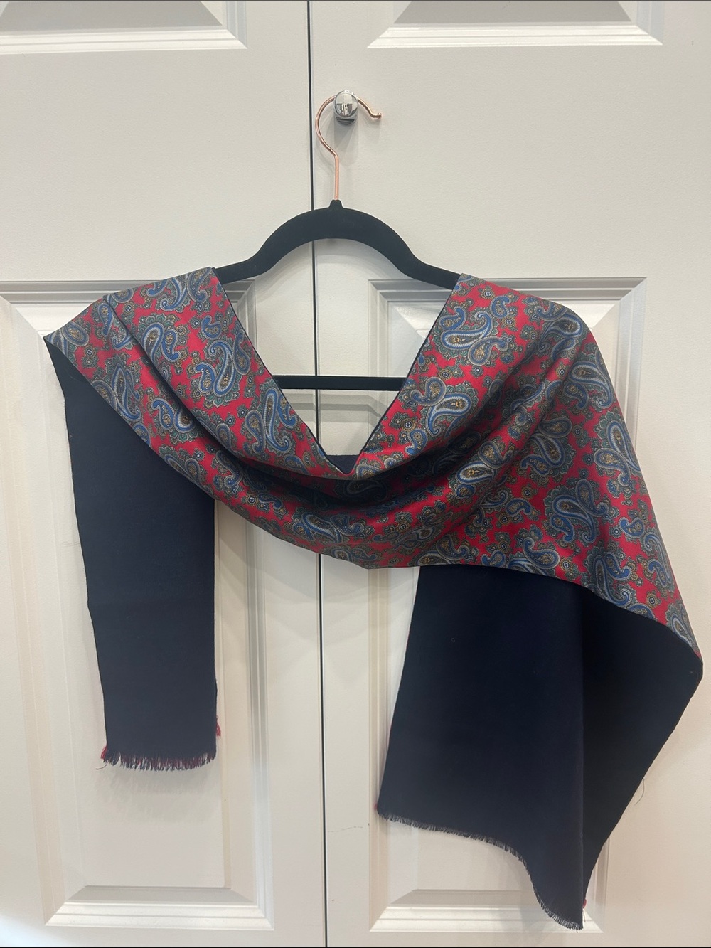 Jones New York Reversible Paisley Red & Navy Italian Silk Scarf